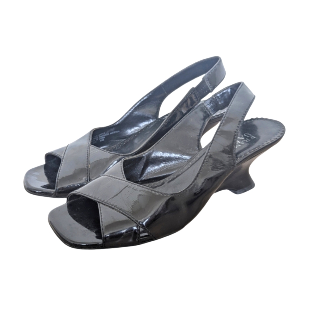Franco Sarto Black Patent Leather Scout Slingback Heels - Size 8.5